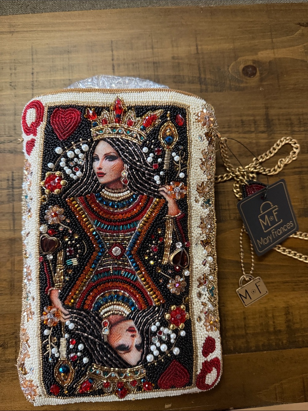 BRAND NEW Mary Frances Beaded Queen of Hearts Crossbody